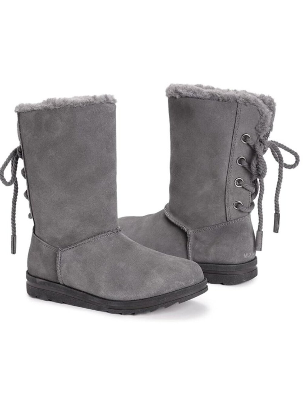 NEW MUK LUKS Ziggy Rodeo Suede Convertible Lace Up Back Tie Wool Lined Boots